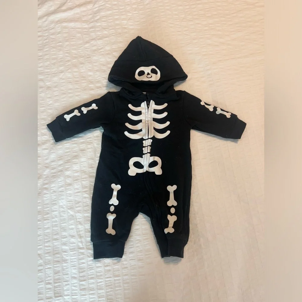 Baby Halloween costume skeleton sweatshirt with zip - size 3-6 months 62 cm